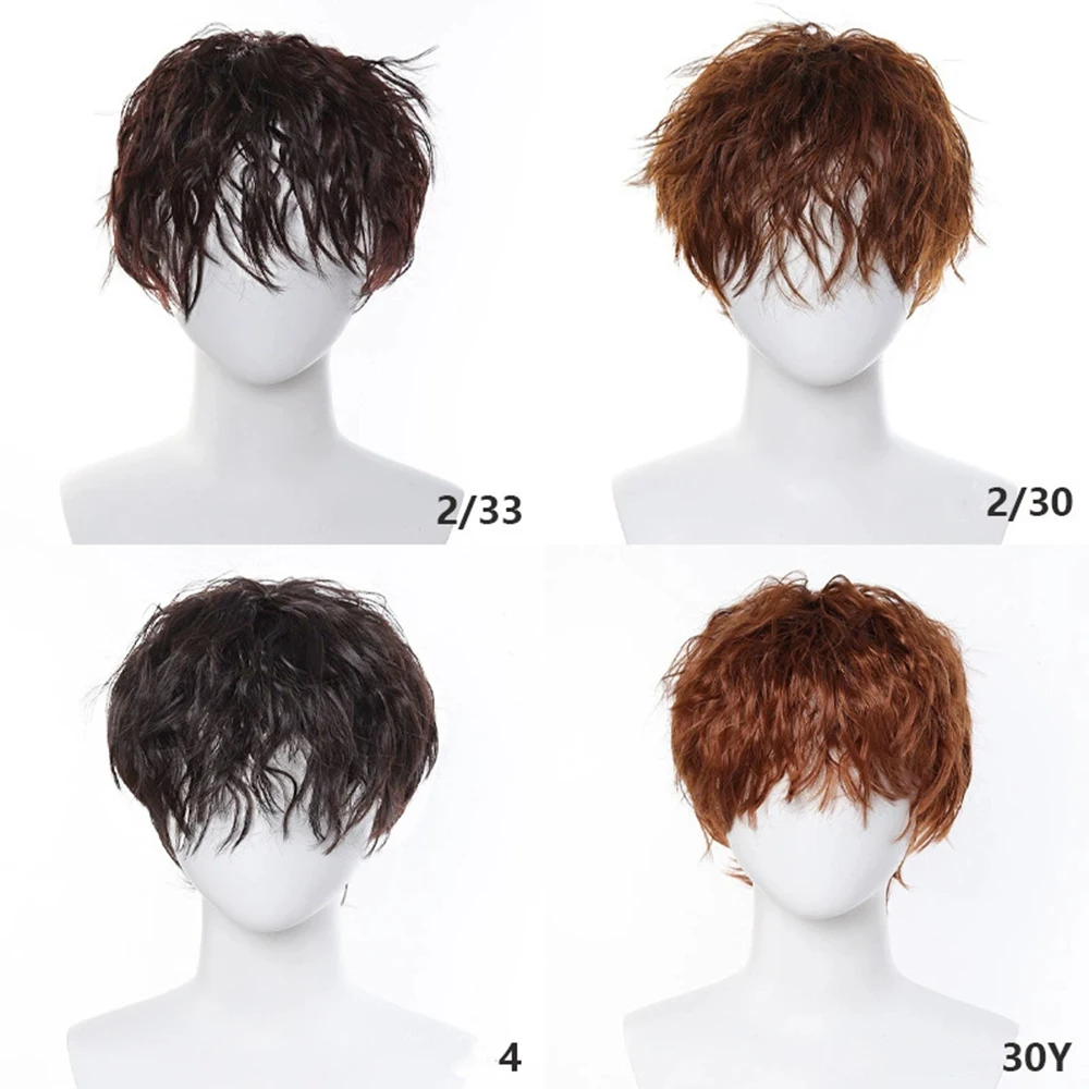  Men's Synthetic Adult Kinky Curly Wig, High Temperature Fiber, 150% Density, with Buckle Net Cap, Daily Wear, Wig Cap