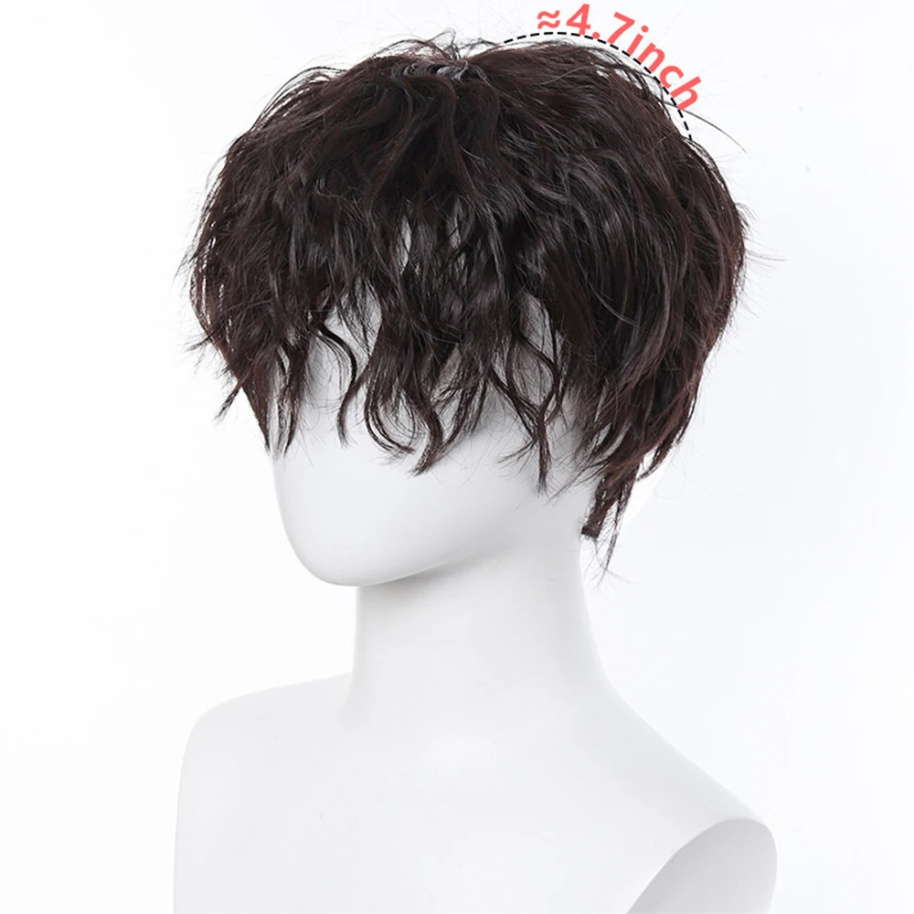  Men's Synthetic Adult Kinky Curly Wig, High Temperature Fiber, 150% Density, with Buckle Net Cap, Daily Wear, Wig Cap