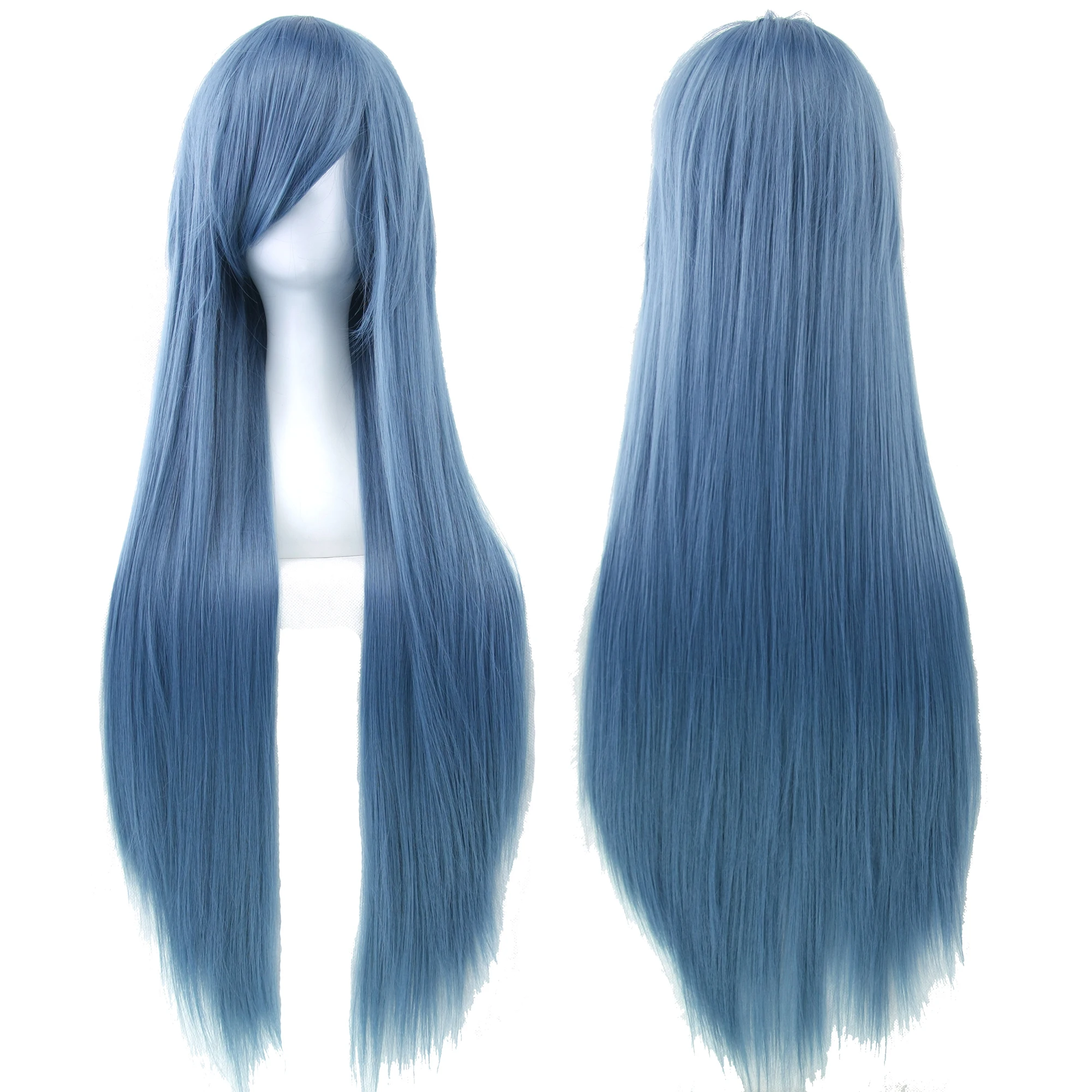 Synthetic Hair Navy Blue Straight Long Wig Anime Cosplay Mio Akiyama Halloween Costume Ruri Gokou Hair Wigs with Bangs