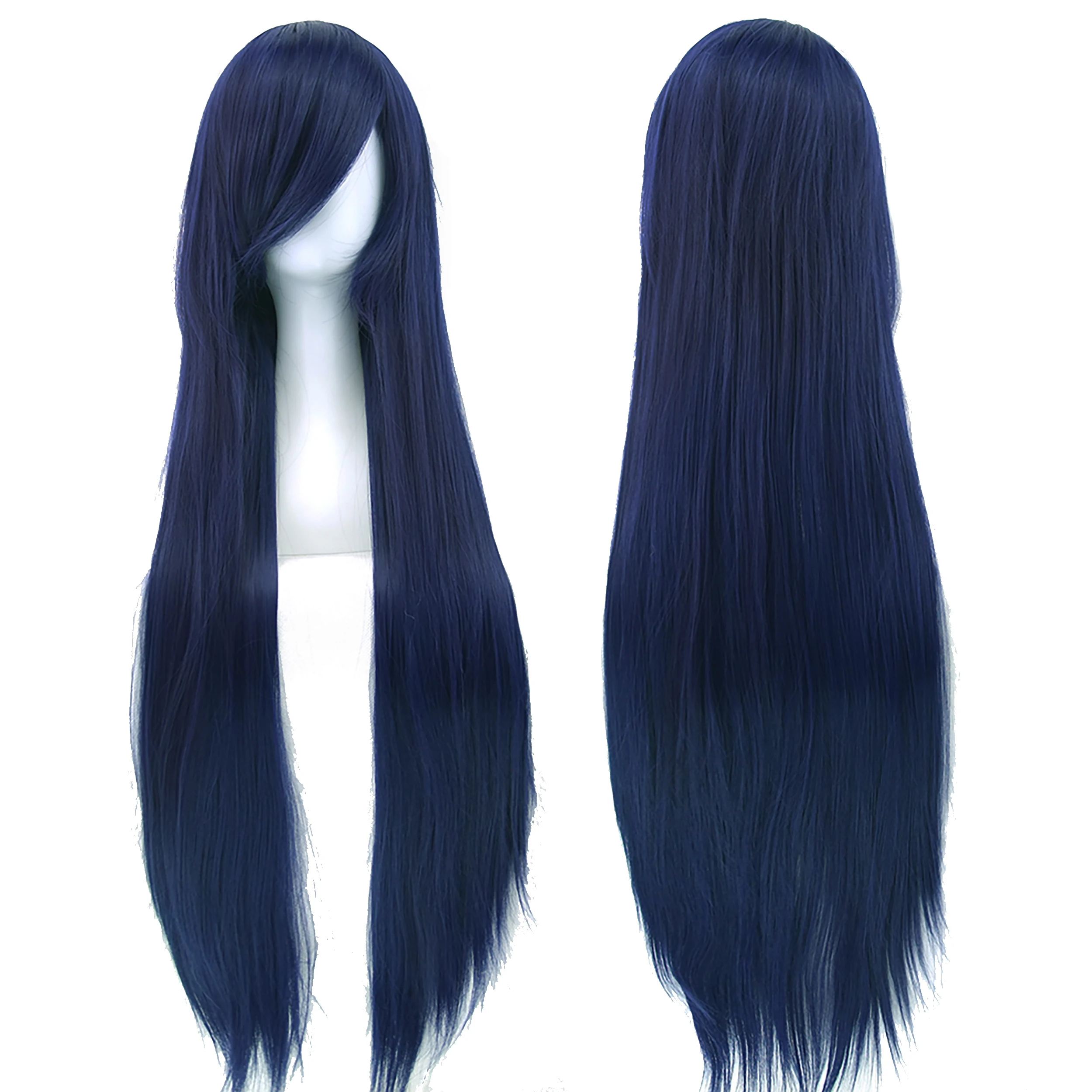Synthetic Hair Navy Blue Straight Long Wig Anime Cosplay Mio Akiyama Halloween Costume Ruri Gokou Hair Wigs with Bangs