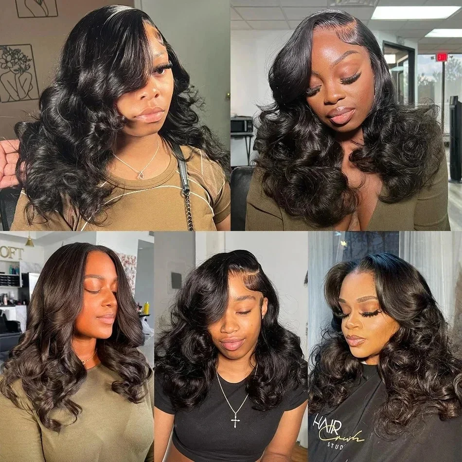 Raw Hair Vietnamese 250 Density 100% Hair Lace Frontal Wig Bouncy Wave Loose Wave Bob Wig Lace Front Hair Synthetic Material Wig