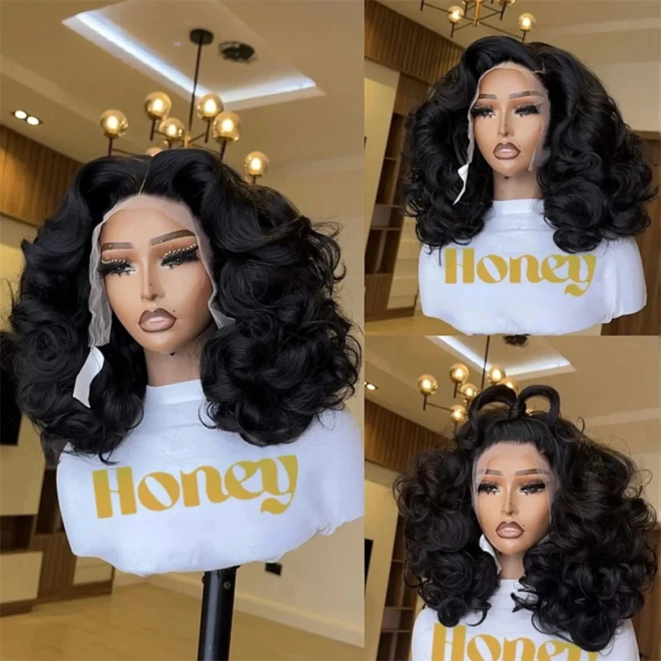 Raw Hair Vietnamese 250 Density 100% Hair Lace Frontal Wig Bouncy Wave Loose Wave Bob Wig Lace Front Hair Synthetic Material Wig