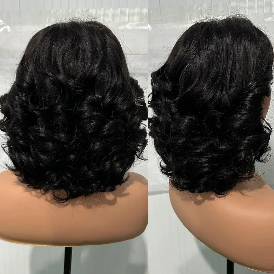 Raw Hair Vietnamese 250 Density 100% Hair Lace Frontal Wig Bouncy Wave Loose Wave Bob Wig Lace Front Hair Synthetic Material Wig