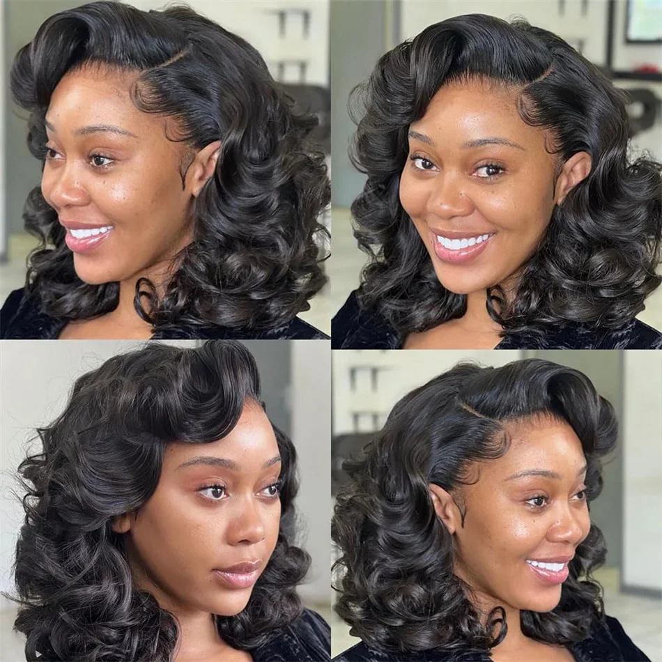 Raw Hair Vietnamese 250 Density 100% Hair Lace Frontal Wig Bouncy Wave Loose Wave Bob Wig Lace Front Hair Synthetic Material Wig