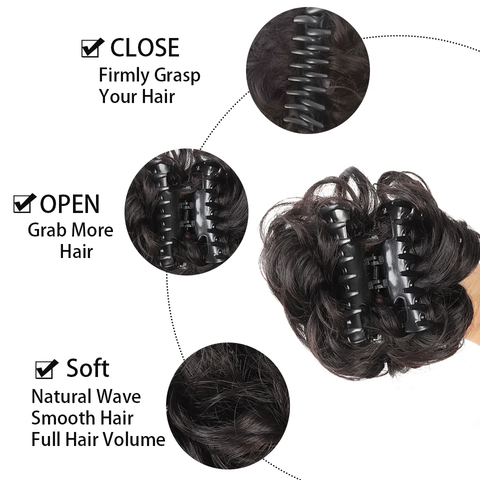 Claw Clip Messy Chignon Wavy Curly Hair Bun Clip in Claw Ponytail Synthetic Tousled Updo Scrunchie Hairpiece for Women