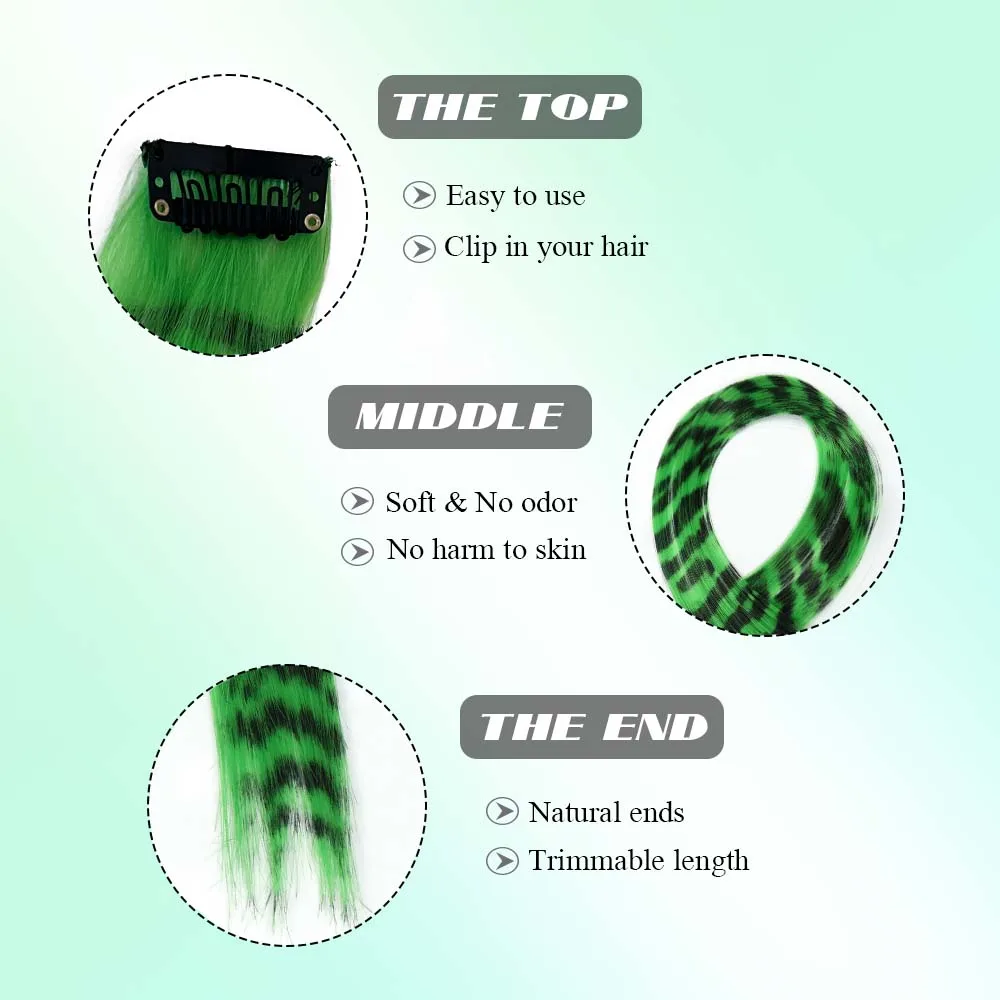 3pcs/set Stripe Printed Hair Colorful Long Straight Hair Pieces Synthetic Clip-in Hair Extensions for Daily Use Party Halloween
