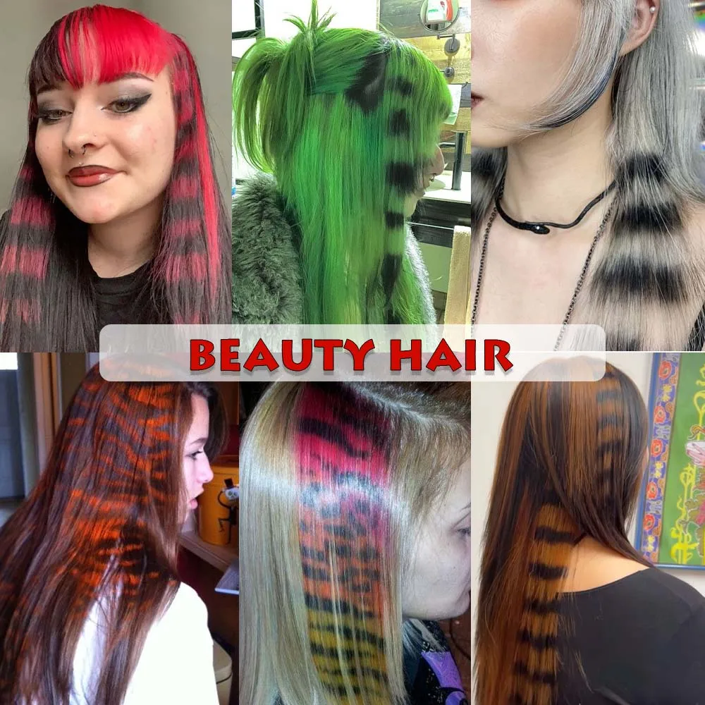 3pcs/set Stripe Printed Hair Colorful Long Straight Hair Pieces Synthetic Clip-in Hair Extensions for Daily Use Party Halloween
