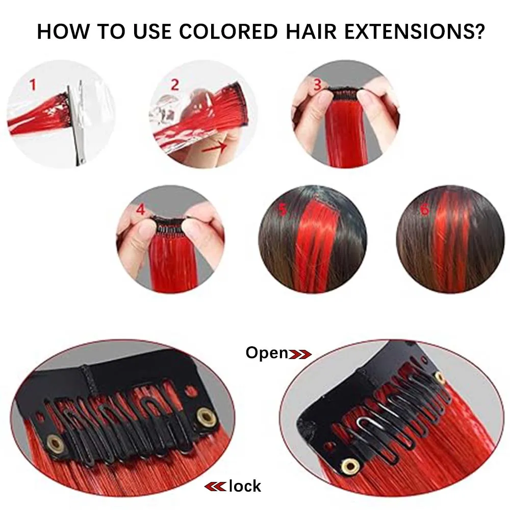 3pcs/set Stripe Printed Hair Colorful Long Straight Hair Pieces Synthetic Clip-in Hair Extensions for Daily Use Party Halloween