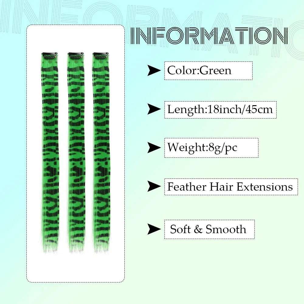 3pcs/set Stripe Printed Hair Colorful Long Straight Hair Pieces Synthetic Clip-in Hair Extensions for Daily Use Party Halloween