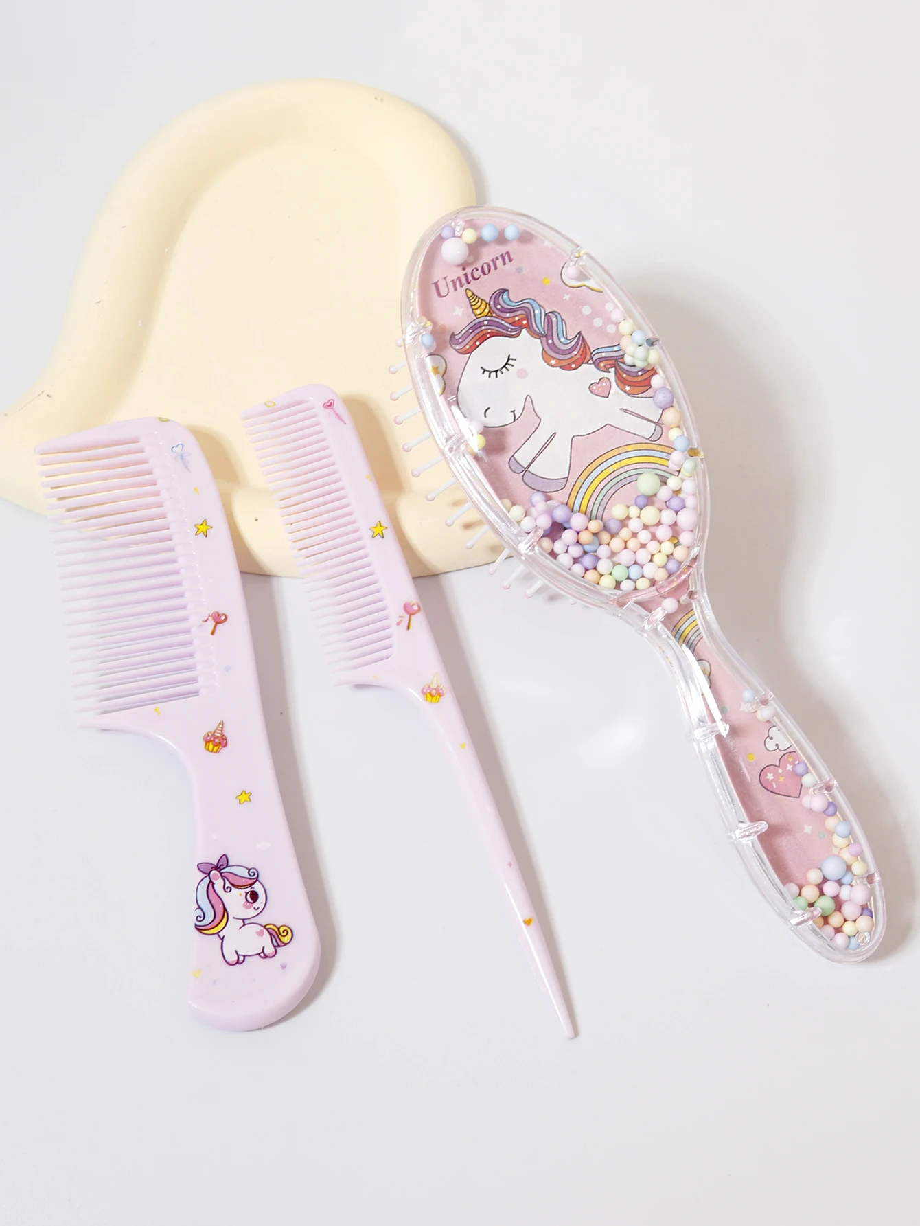 3pcs cartoon Comb Set, Wet and Dry Dual-Use, Hair Styling, Suitable for Any Hair Texture, Gift Set, Special for Real Hair Wigs