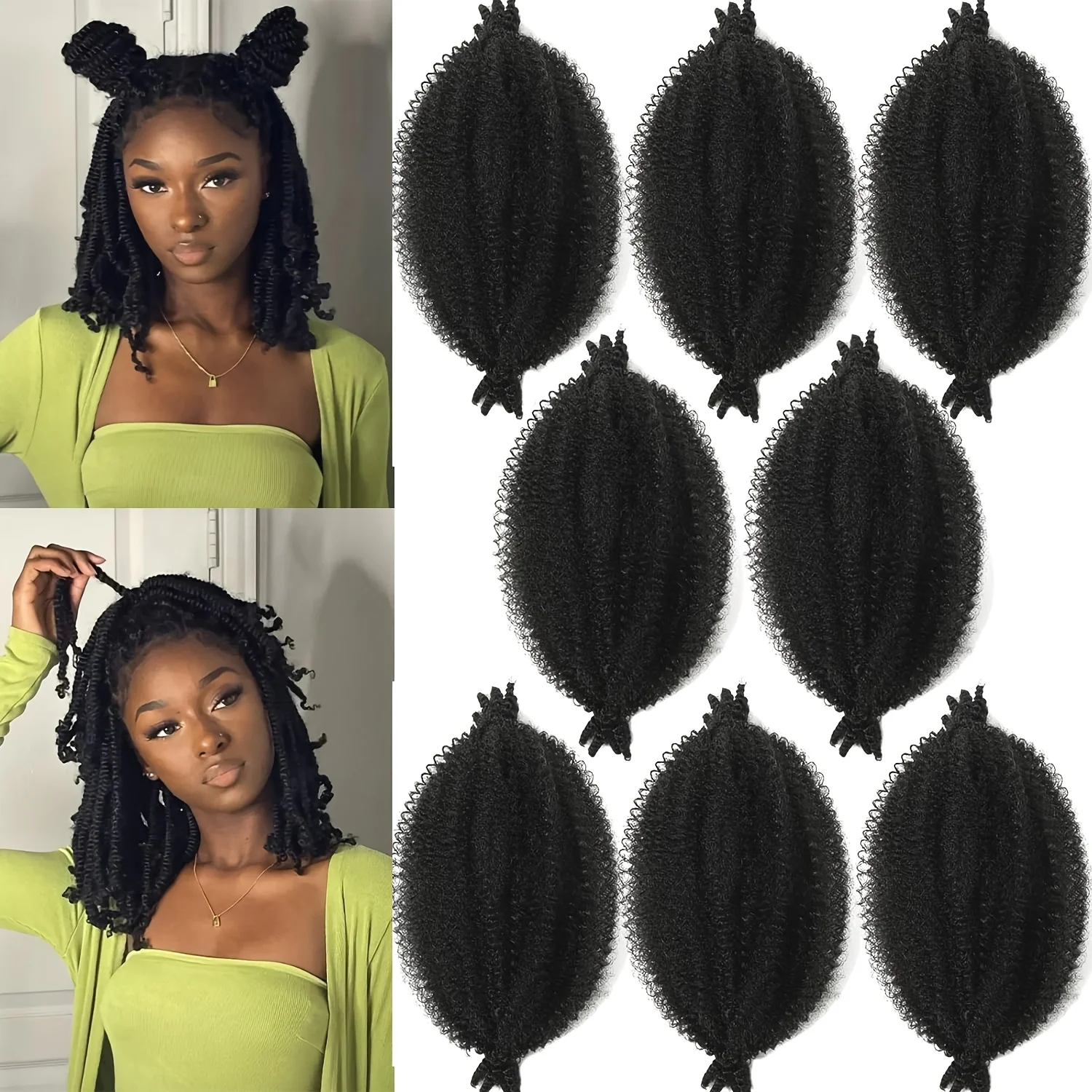 Synthetic 8 Pcs Soft Afro Twist Hair Extensions for Women - Kinky Marley Braiding Hair, 8 Strands Each for Locs & Passion Twists