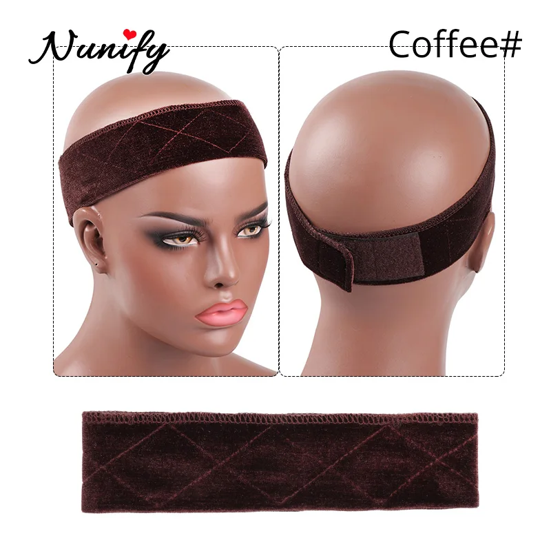 1Pcs Wig Grip Band Brown Velvet Headband Scarf Head Hair Band Extra Hold Wig Adjustable Fastern Stretch Cotton Wig Band Beige