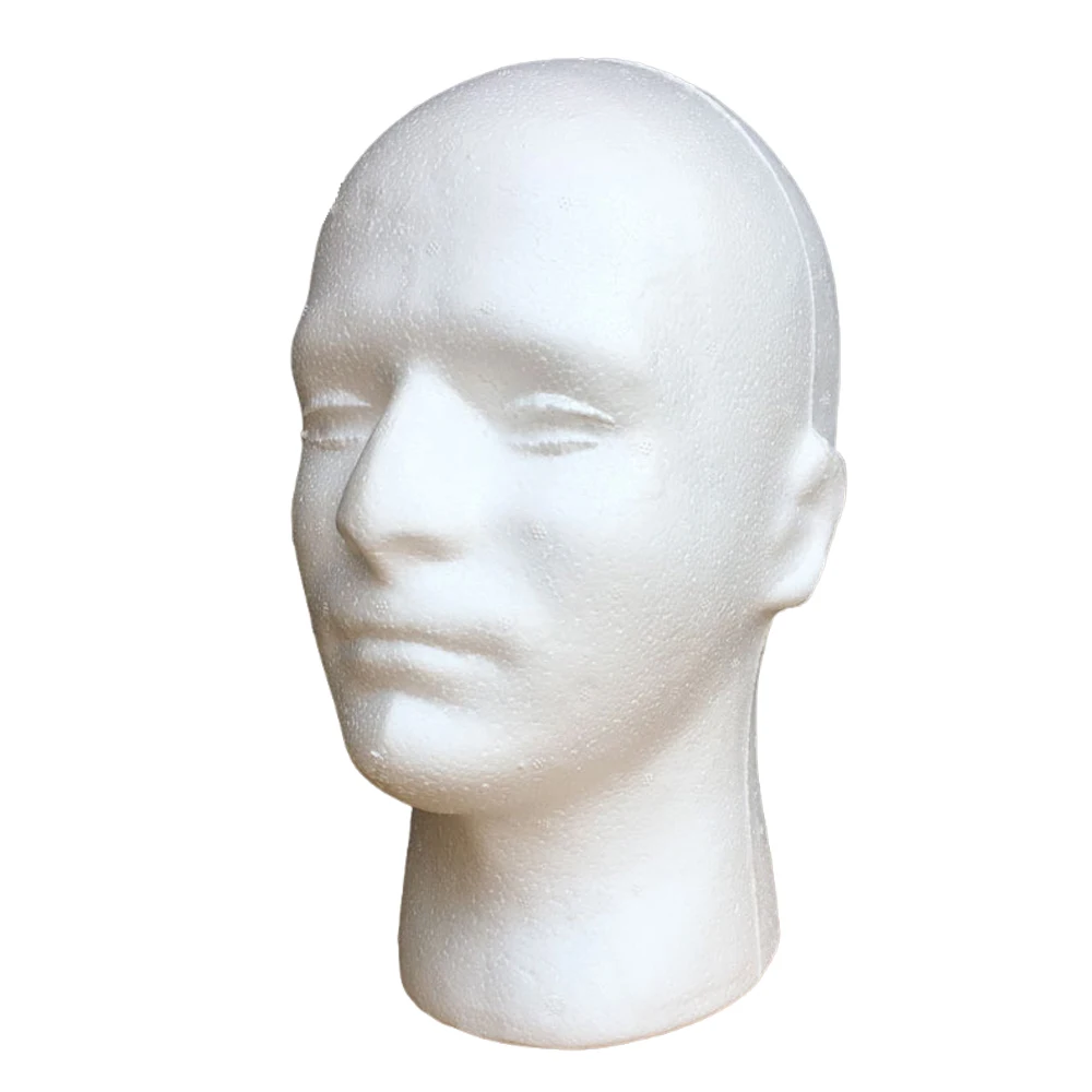 White Man Foam Male Mannequin Head Model Wig Stand with Stable Base Display Rack for Hat Cap Shopping Mall Closet Holder