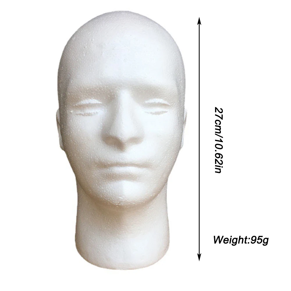 White Man Foam Male Mannequin Head Model Wig Stand with Stable Base Display Rack for Hat Cap Shopping Mall Closet Holder