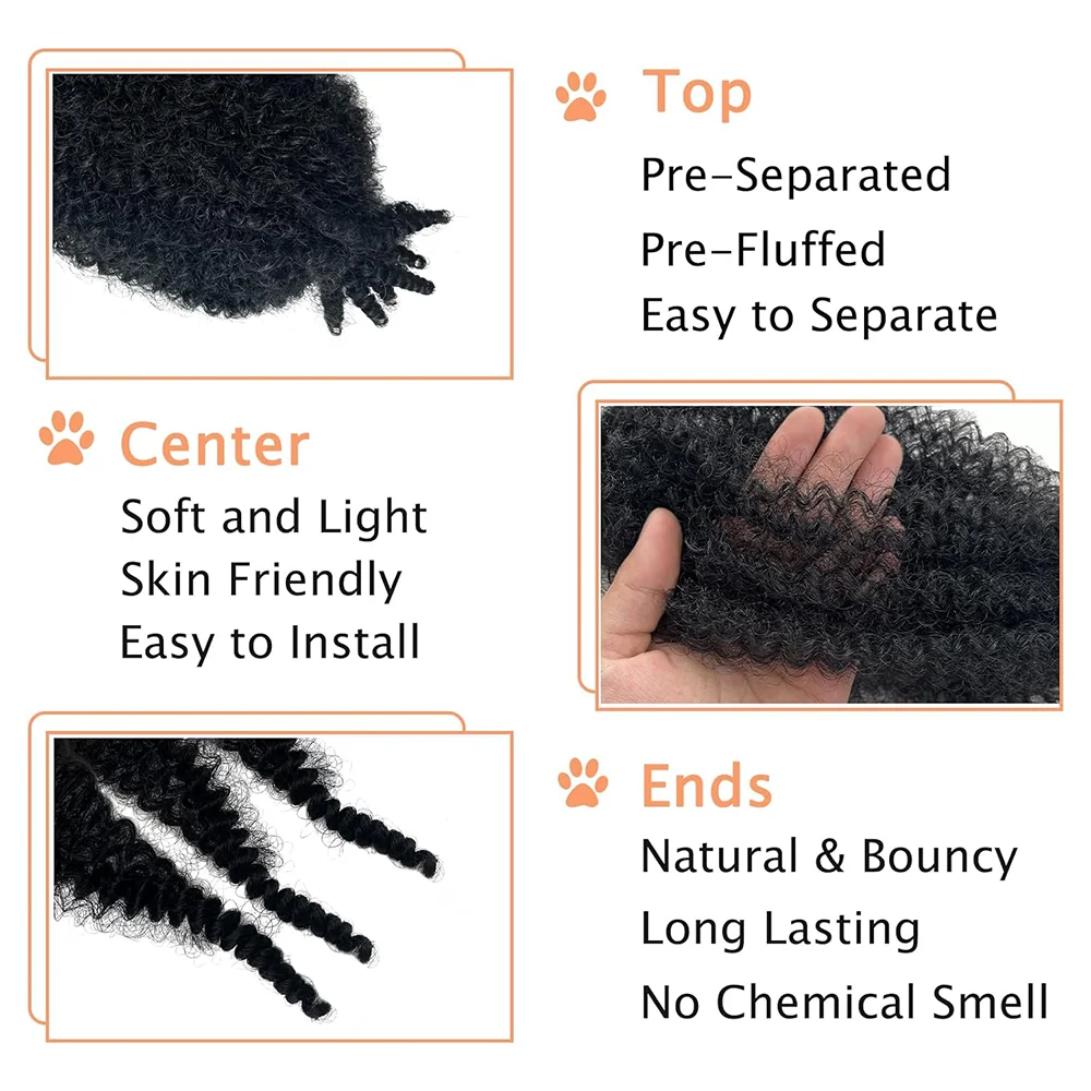 Springy Afro Twist Hair 1/3/8Packs Pre-Separated Marley Twist Braiding Hair Suitable for Damaged Kinky Afro Twist Synthetic Hair