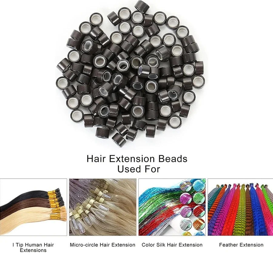 300/500/1000pcs Hair Extension Micro Rings Links Beads, 5mm SiliconeLined Beads For Loop Hair, Micro Ring Beads Hair Extensions