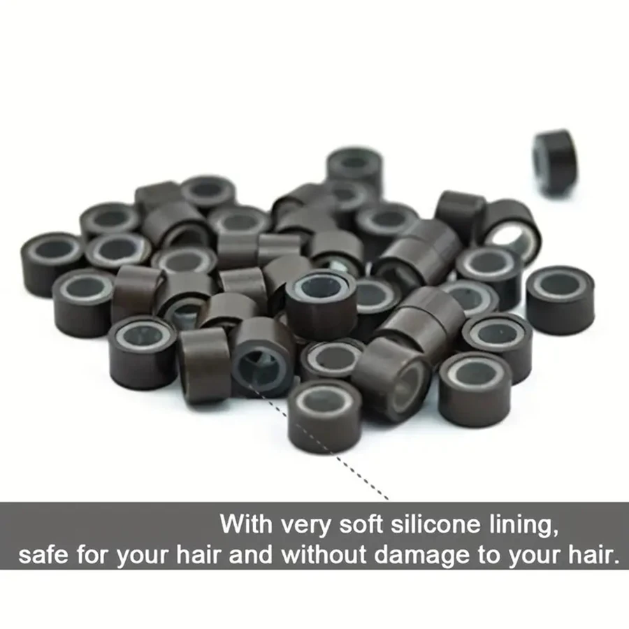 300/500/1000pcs Hair Extension Micro Rings Links Beads, 5mm SiliconeLined Beads For Loop Hair, Micro Ring Beads Hair Extensions