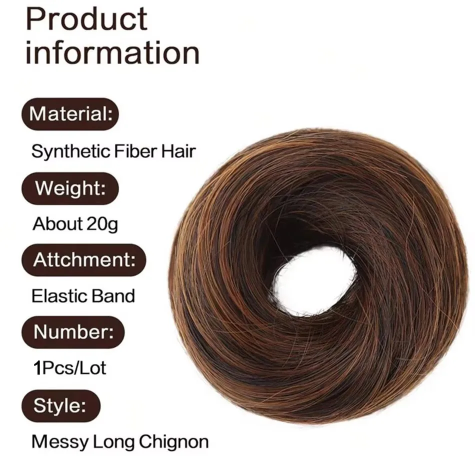 Synthetic Easy Wear Bun Ponytail Hair Accessories Scrunchies Wavy Stretchy Chignon Bun Hair With Elastic Rubber Band For Women