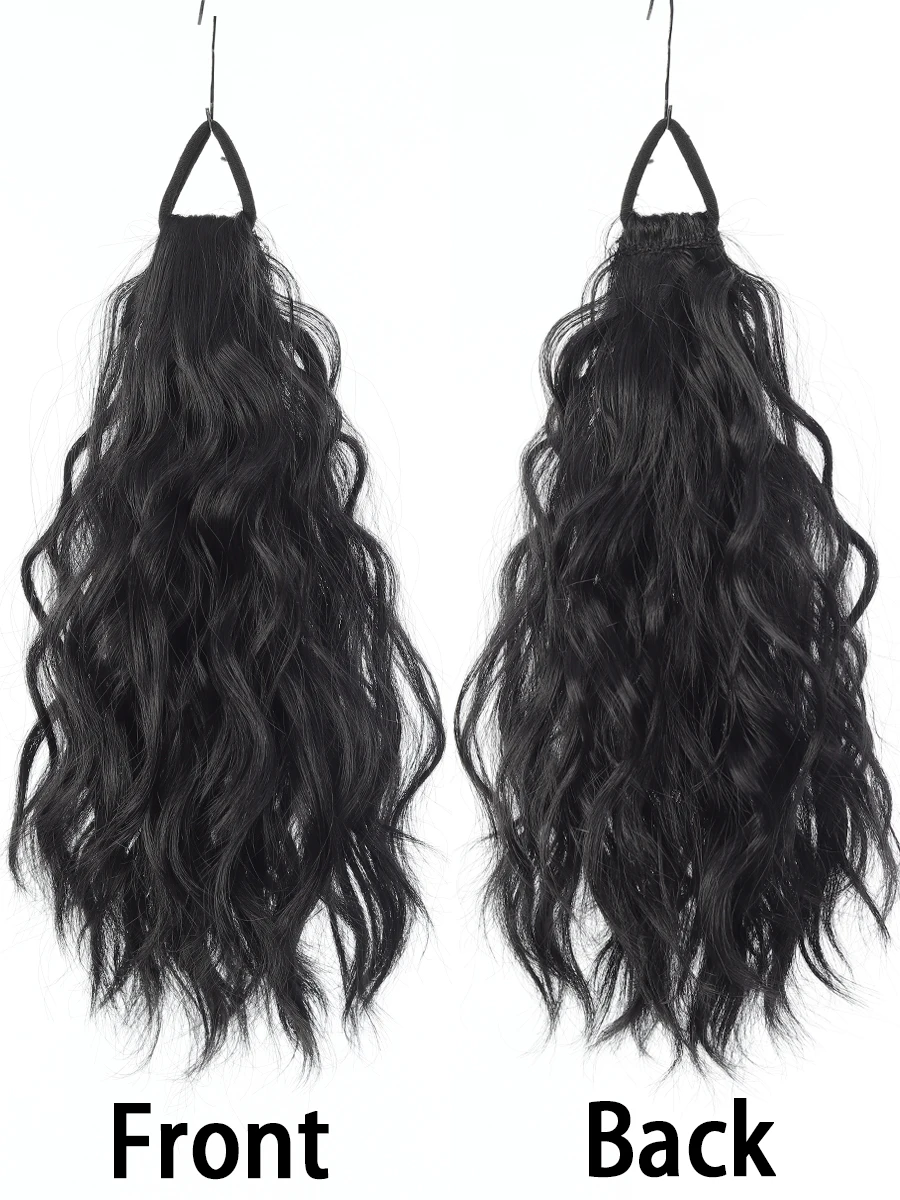 Synthetic Hair Ponytail Extensions Wig Wavy Curly Ponytail Hairpiece with Elastic Rubber Band Fluffy Wavy Ponytail for Women