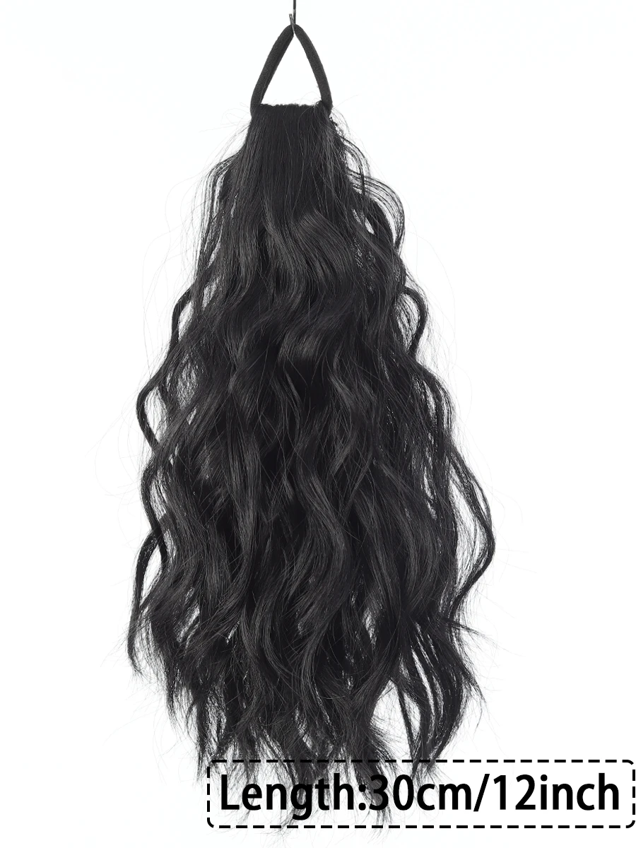 Synthetic Hair Ponytail Extensions Wig Wavy Curly Ponytail Hairpiece with Elastic Rubber Band Fluffy Wavy Ponytail for Women