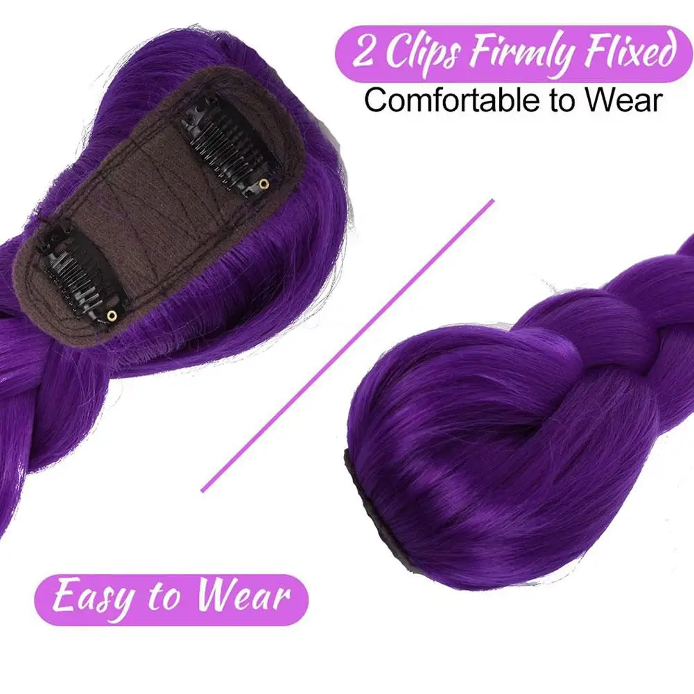 66cm Purple Braided Hair Ponytail Extensions for Kids Cosplay Long Purple Braids Rumi Hairstyle for Kids Christmas Party Use