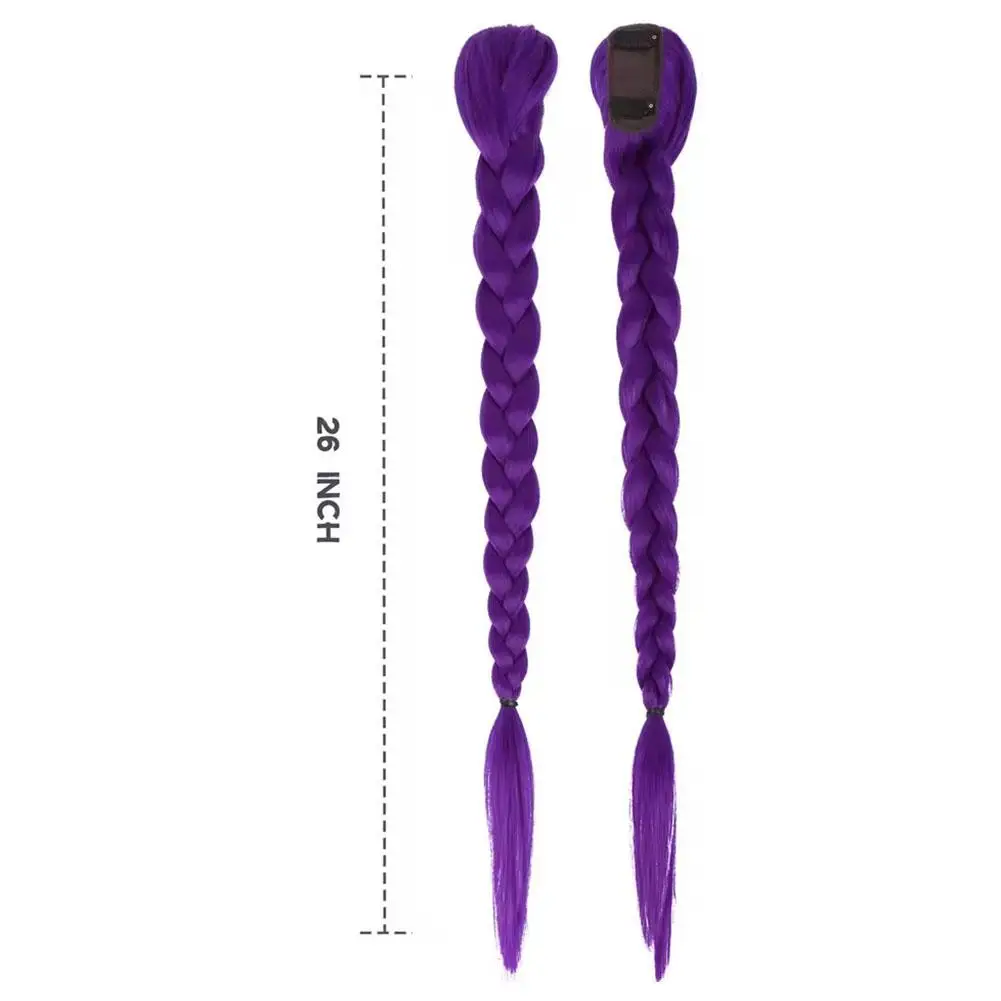 66cm Purple Braided Hair Ponytail Extensions for Kids Cosplay Long Purple Braids Rumi Hairstyle for Kids Christmas Party Use