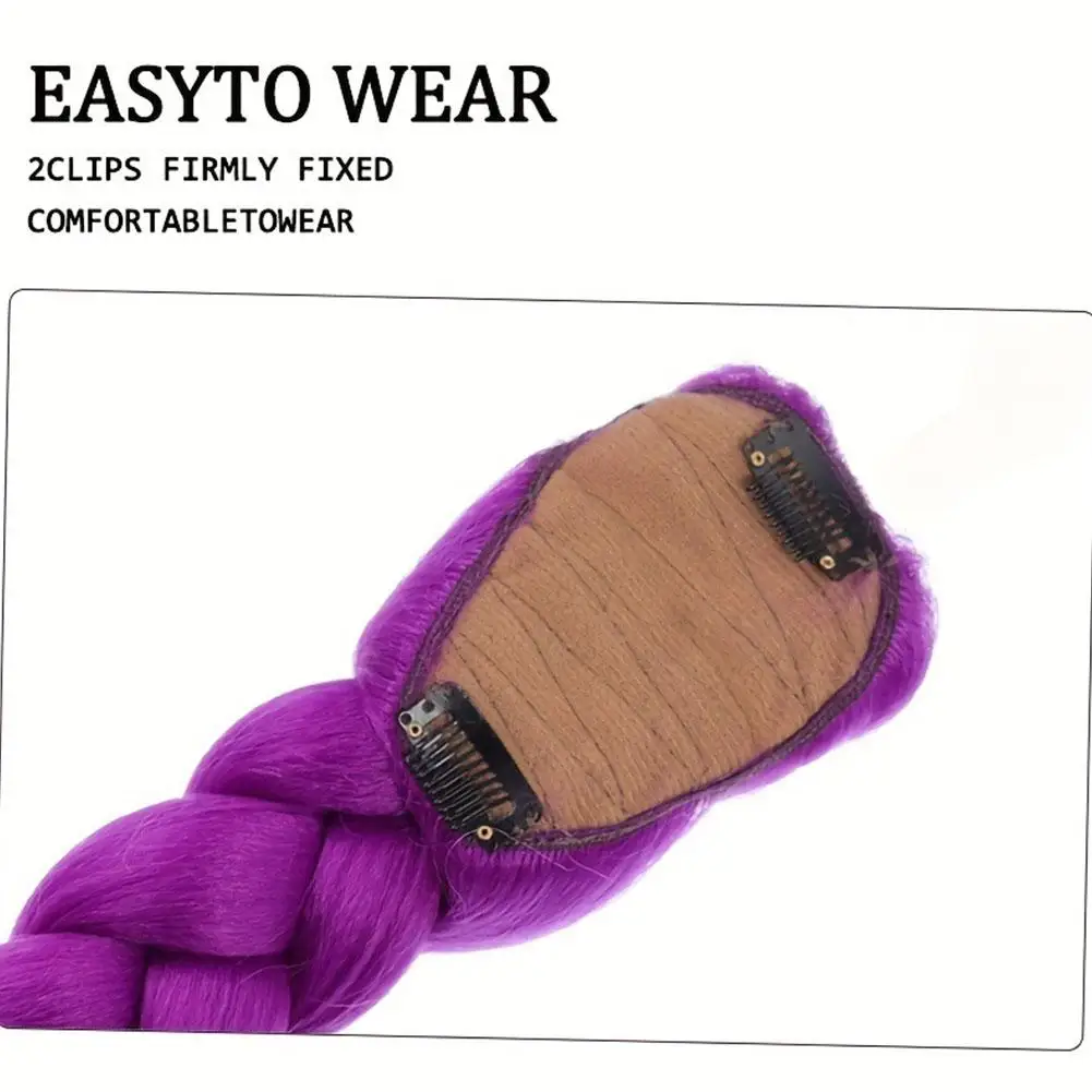 66cm Purple Braided Hair Ponytail Extensions for Kids Cosplay Long Purple Braids Rumi Hairstyle for Kids Christmas Party Use