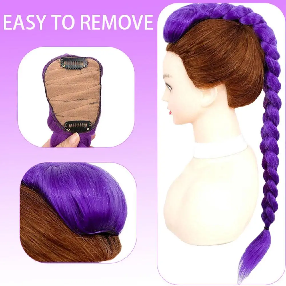 66cm Purple Braided Hair Ponytail Extensions for Kids Cosplay Long Purple Braids Rumi Hairstyle for Kids Christmas Party Use