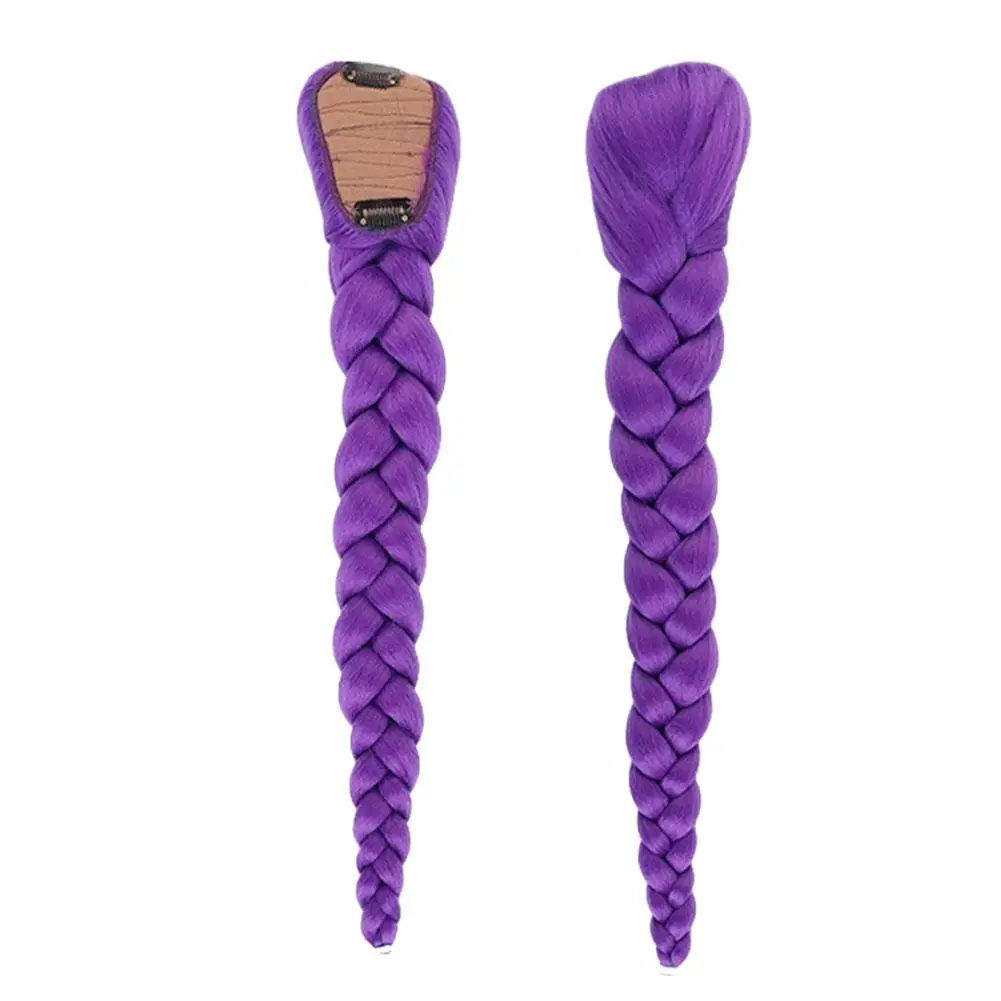66cm Purple Braided Hair Ponytail Extensions for Kids Cosplay Long Purple Braids Rumi Hairstyle for Kids Christmas Party Use