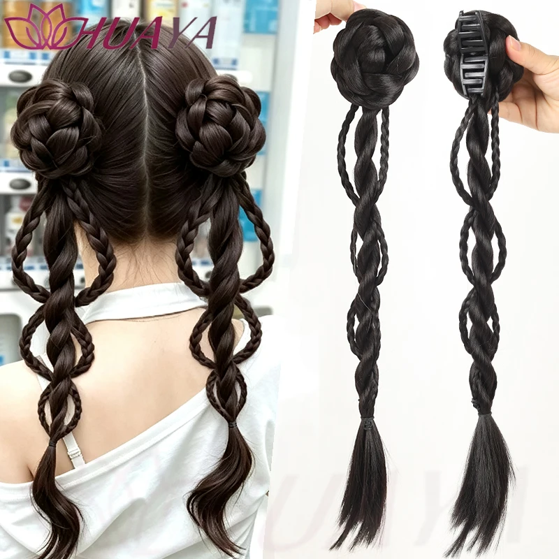 Synthetic Claw Clip Double Ponytails for Women, Hand Braided, Easy to Wear, Perfect for Women's Daily Looks