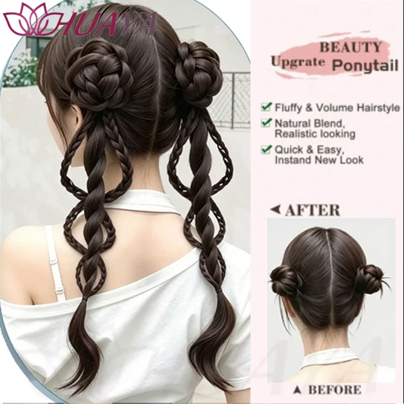 Synthetic Claw Clip Double Ponytails for Women, Hand Braided, Easy to Wear, Perfect for Women's Daily Looks