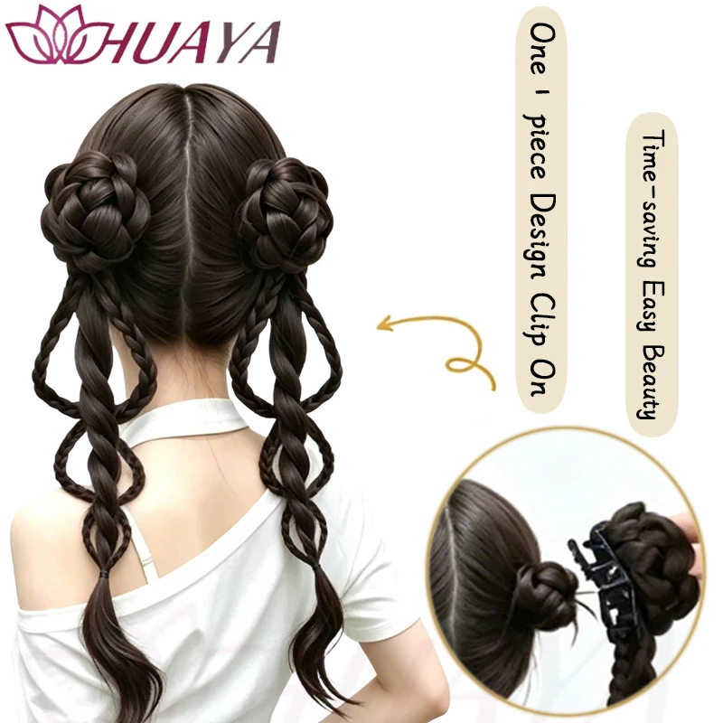 Synthetic Claw Clip Double Ponytails for Women, Hand Braided, Easy to Wear, Perfect for Women's Daily Looks
