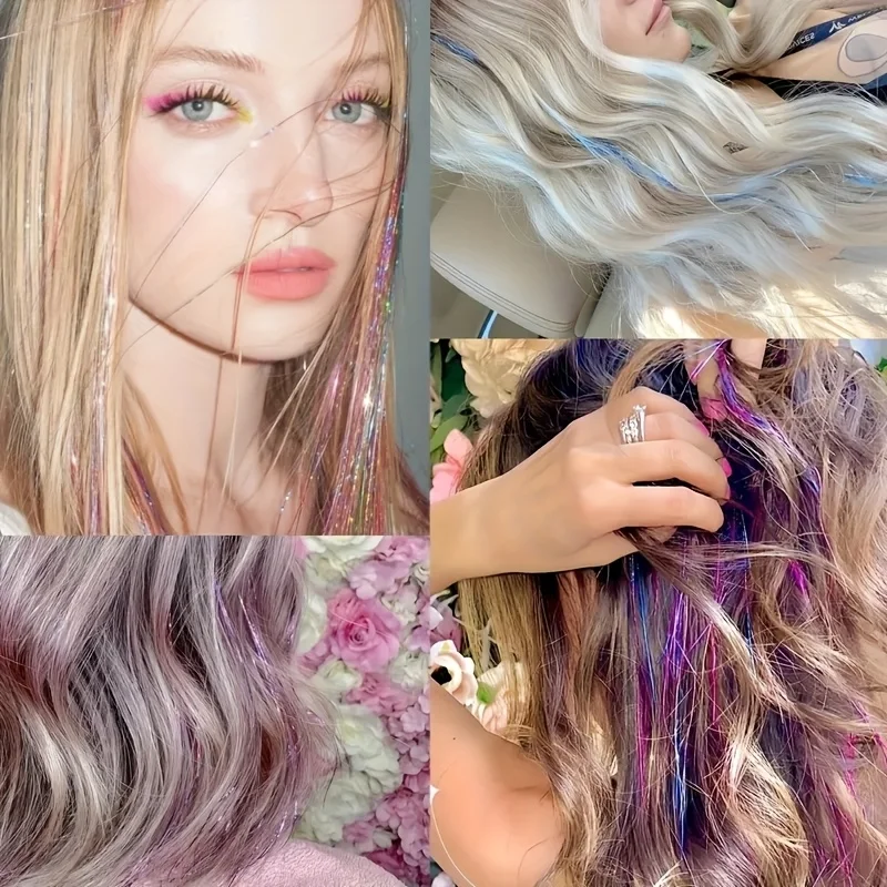 48 Inch Synthetic Hair Tinsel Kit With Tool 1300 Strands Tinsel Hair Extensions 13 Colors Fairy Hair Tinsel Sparkling Shiny Hair