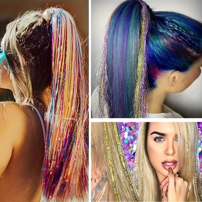 48 Inch Synthetic Hair Tinsel Kit With Tool 1300 Strands Tinsel Hair Extensions 13 Colors Fairy Hair Tinsel Sparkling Shiny Hair