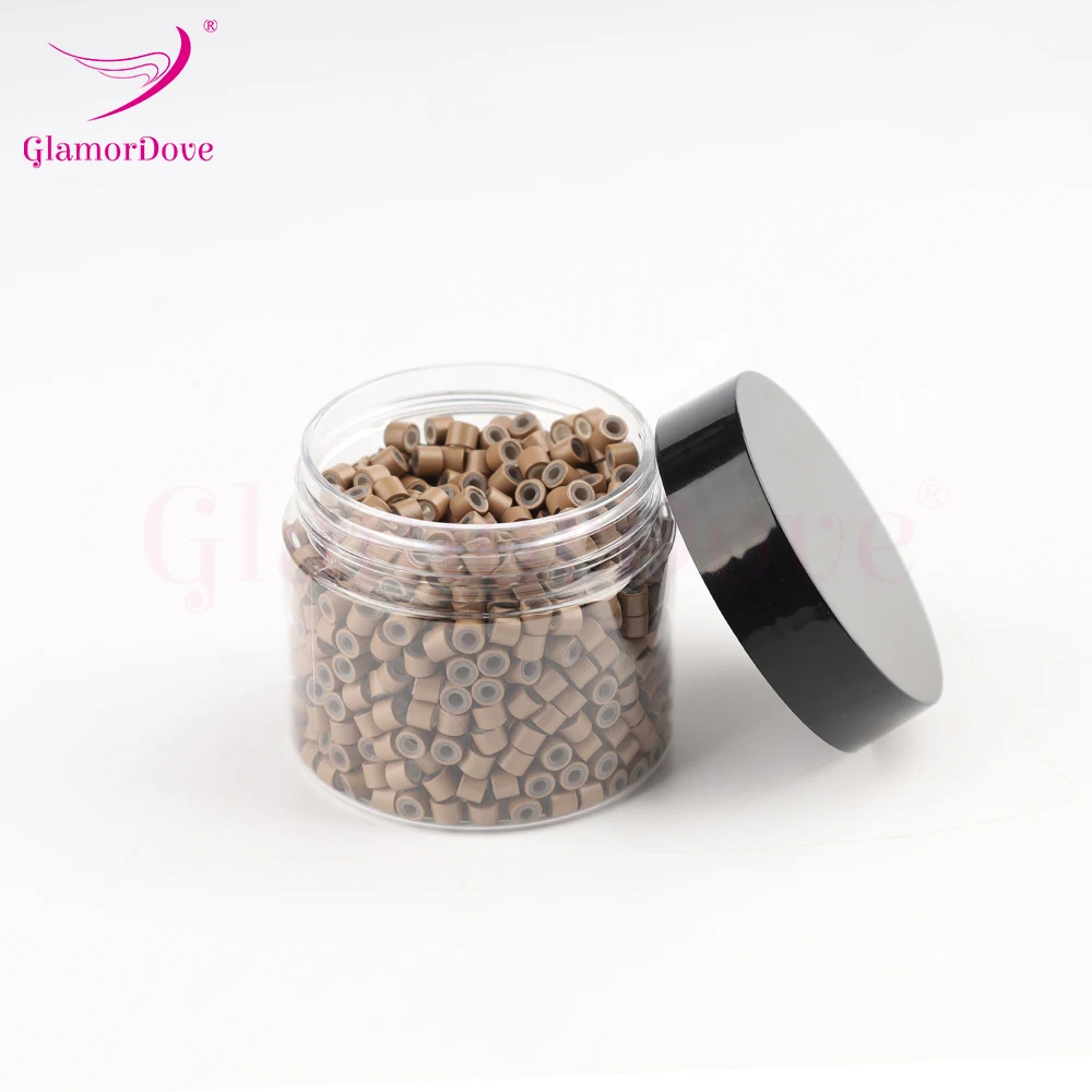 GlamorDove 1000Pcs 4mm Micro Rings For Hair Extensions Microlinks For Hair Silicone Lined Hair Extension Bead Tools Accessories