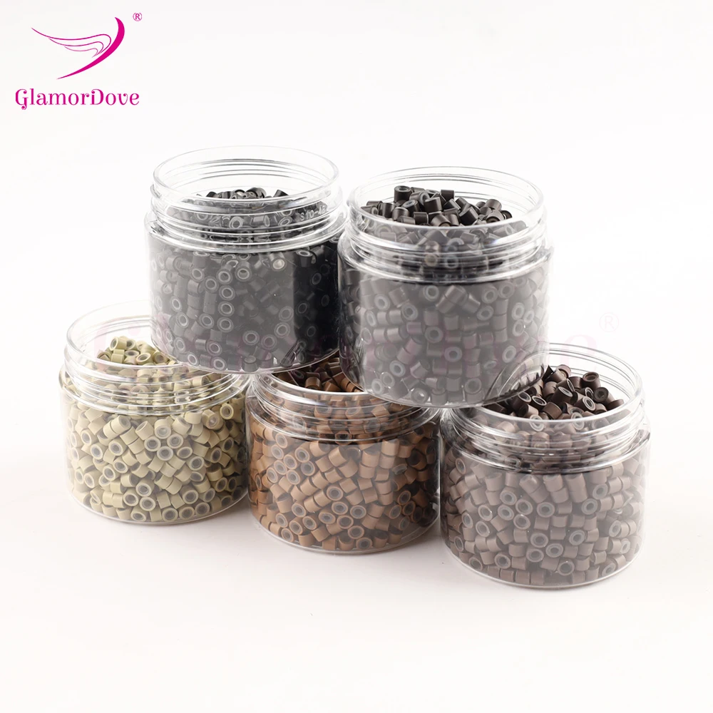 GlamorDove 1000Pcs 4mm Micro Rings For Hair Extensions Microlinks For Hair Silicone Lined Hair Extension Bead Tools Accessories