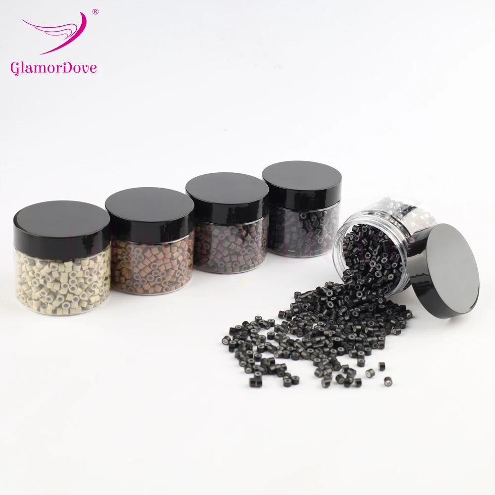 GlamorDove 1000Pcs 4mm Micro Rings For Hair Extensions Microlinks For Hair Silicone Lined Hair Extension Bead Tools Accessories
