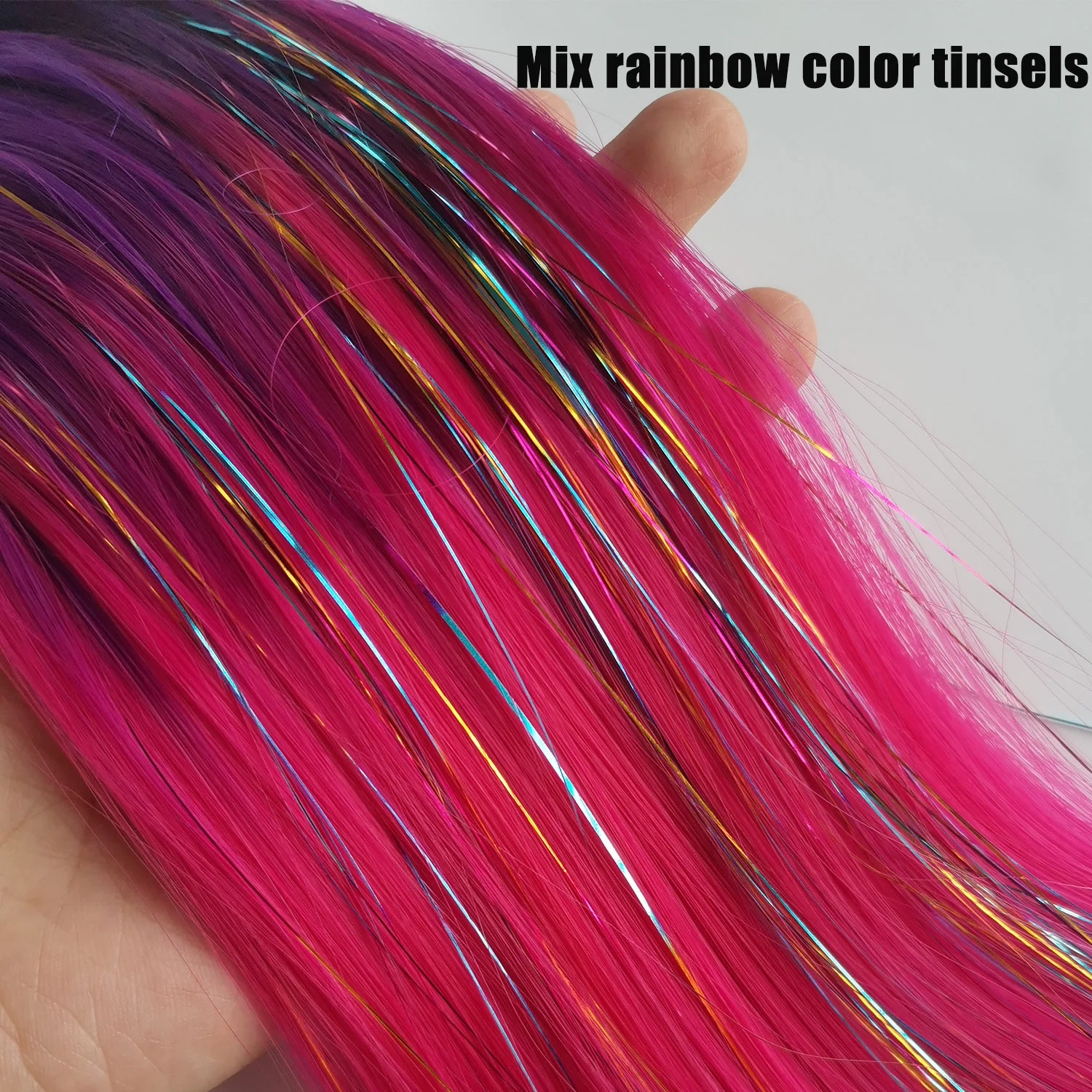 Purple Red Pink Tinsel Ponytail Extension with Elastic Hair Tie Synthetic Braiding Hair For Kids Girls Crazy Hair Day Brave Hair