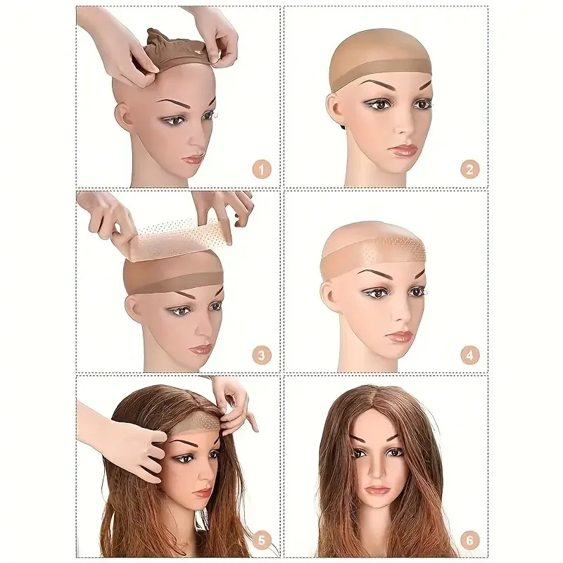 6PCS Adjustable Silicone Wig Bands Set Non-Slip Sweatproof Seamless Wig Headbands with 4PCS Stocking Wig Caps Soft Hair Bands