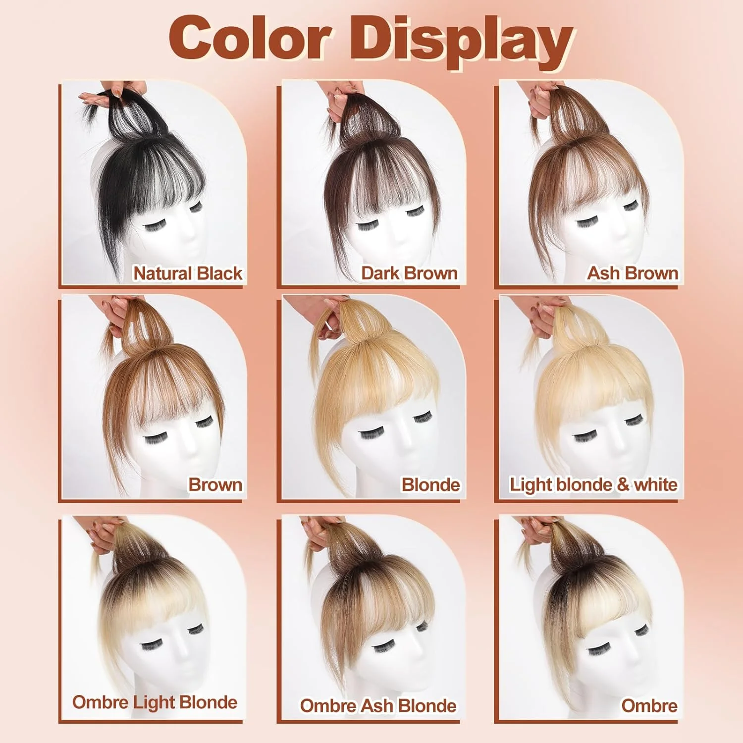 Ombre Brown to Blonde Clip in Bangs 100% Real Human Hair Bangs Wispy Bangs Hair Pieces 3 Secure Clips in Full Fringe Fake Bangs