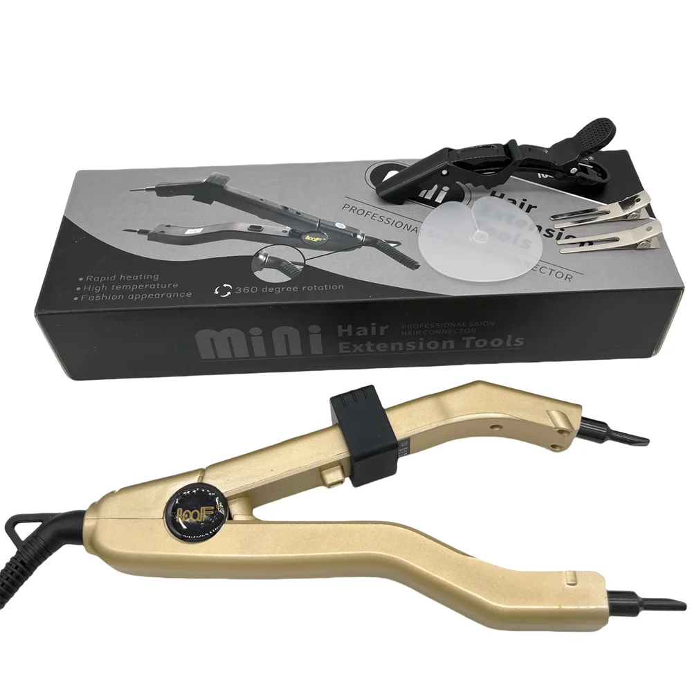 EU Plug Loof Golden Heat Hair Connector Temperature Controllable Heat Iron Hair Extension Tools Kit