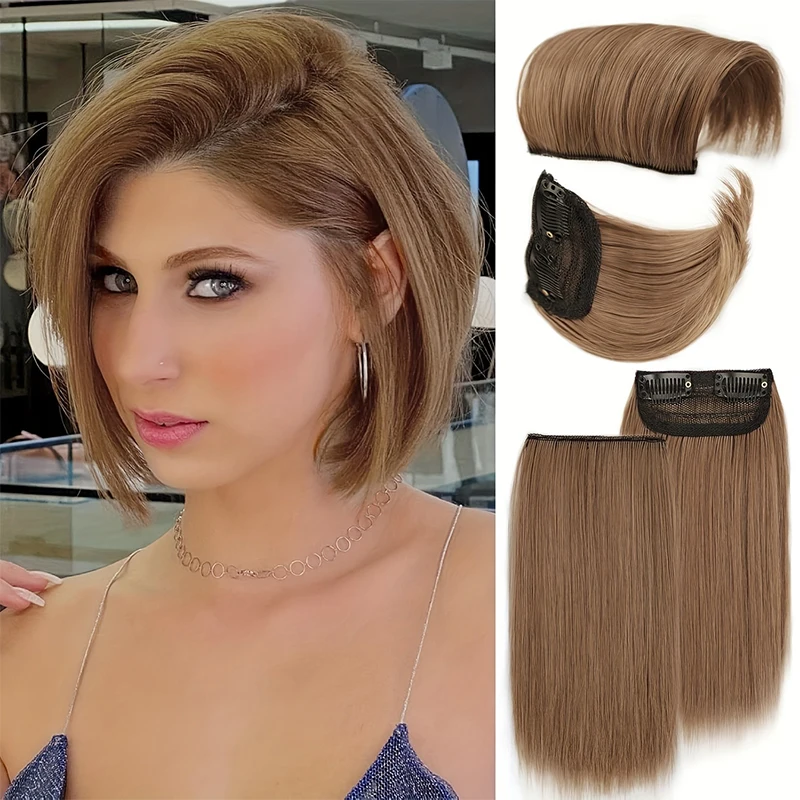 2pcs Synthetic Clip In Hairpiece Hairpin One Piece Seamless Artificial Hair Pad Natural Hair Extensions Fake for Women