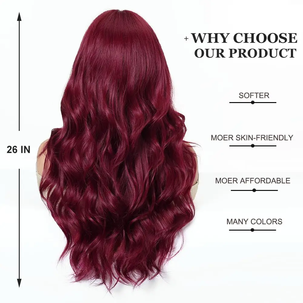 Wine Red Synthetic Wig, Big Wave Wig, Halloween Cosplay Role-Playing, Daily Wear, High-Temperature Silk Wig Cap.