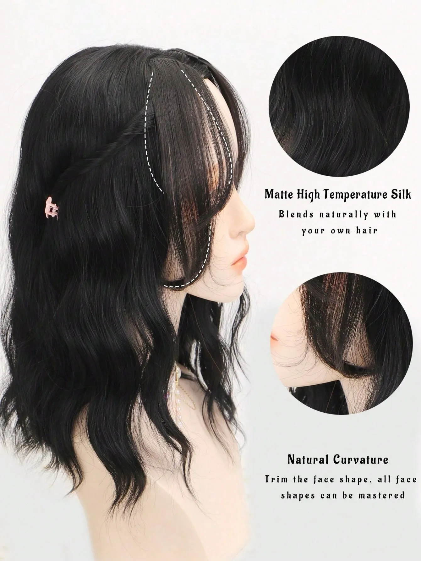 2Pcs/Set Synthetic Middle-Part Bangs Hair Extensions Easy Clip In Forhead Gradient Bangs Natural Seamless Side Fringe Hairpiece