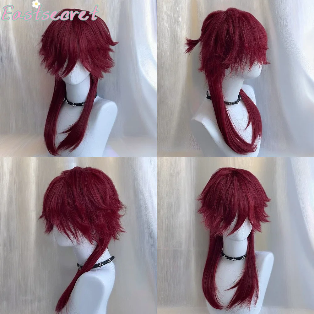 EAST Red Long Straight Synthetic Mullet Head Wig Wolf Tail Layered Fluffy Women and Men Wig for Daily Party Lolita Cosplay