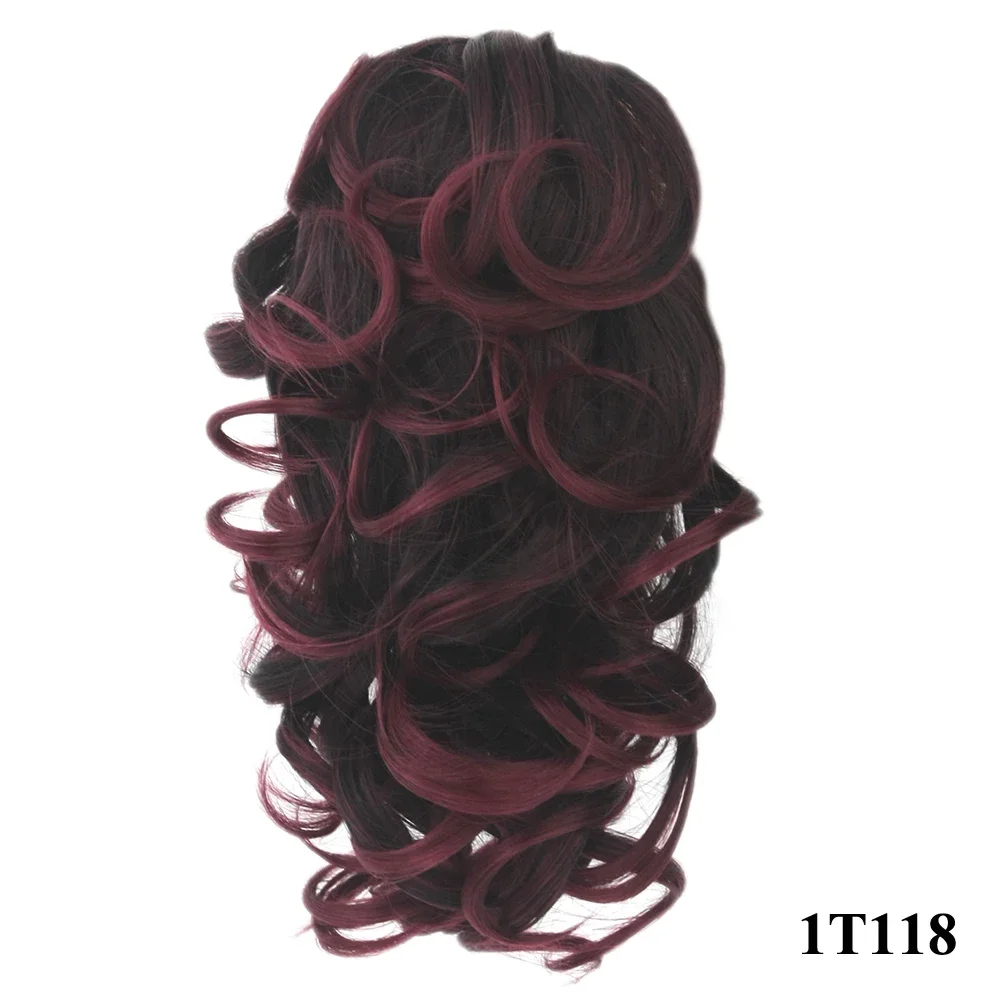 Soowee Short Curly Synthetic Hair Black To Burgundy Clip In Hair Extension Little Pony Tail Claw Ponytail False Hair on Clips