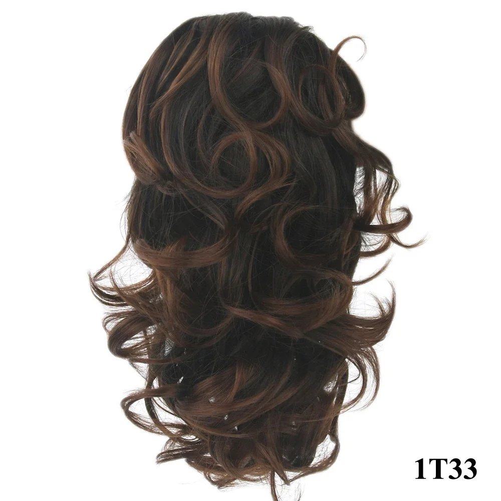 Soowee Short Curly Synthetic Hair Black To Burgundy Clip In Hair Extension Little Pony Tail Claw Ponytail False Hair on Clips