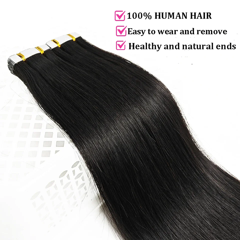 Tape Hair Extensions Machine Remy Seamless Skin Weft Adhesive 4x0.8cm Tape In Human Hair Natural Black Brown Blonde 20pcs 26inch