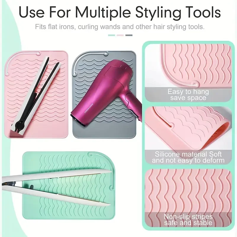 New Plus Size Silicone Heat Resistant Mat Portable Travel Hot Tools Pad Cover for Curling Iron, Flat Iron Hair Straightener