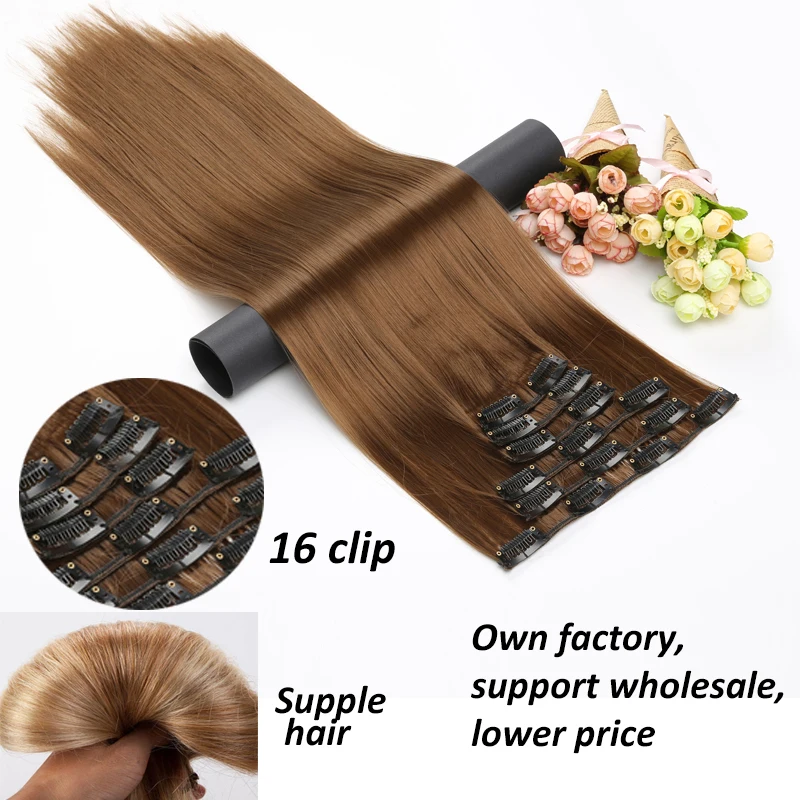 WIGSIN Synthetic 6pcs/set 24Inch Long Straight Hair Extensions Clip-in Heat Resistant Black Blonde Hairpiece for Women